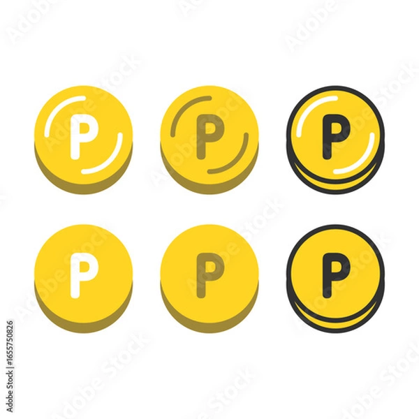 Obraz ポイント。コイン。アイコン。Points. Coins. Icon.