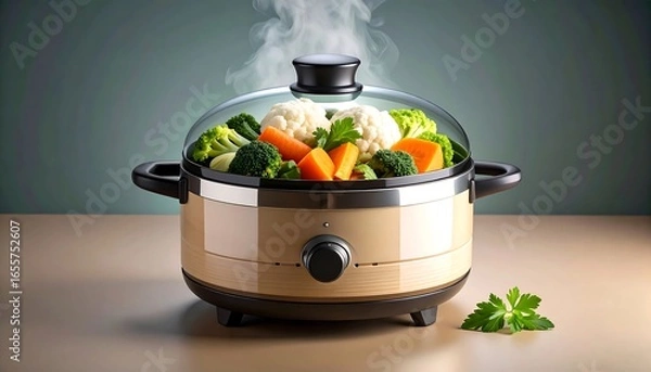 Obraz Steaming Vegetables in Electric Cooker.