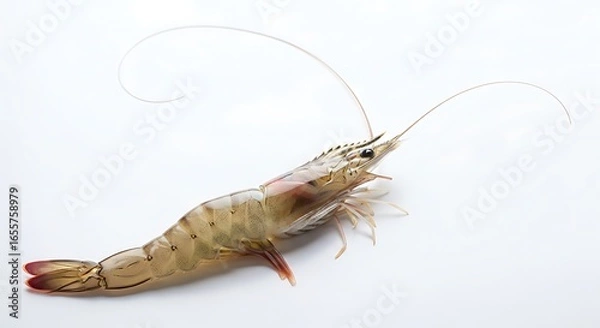 Fototapeta Single raw shrimp on a white background isolated