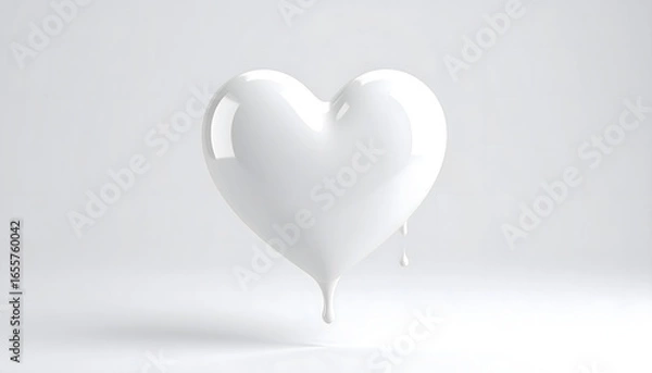 Fototapeta 光沢のある白い立体ハートの抽象オブジェ（とろけるデザイン）
