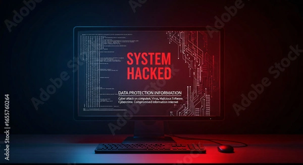 Obraz System hacked warnings alert cyber attacks on a computer network, viruses, Spyware, Malware, or Malicious software. Cyber security and cybercrime concept. Compromised information Internet.
