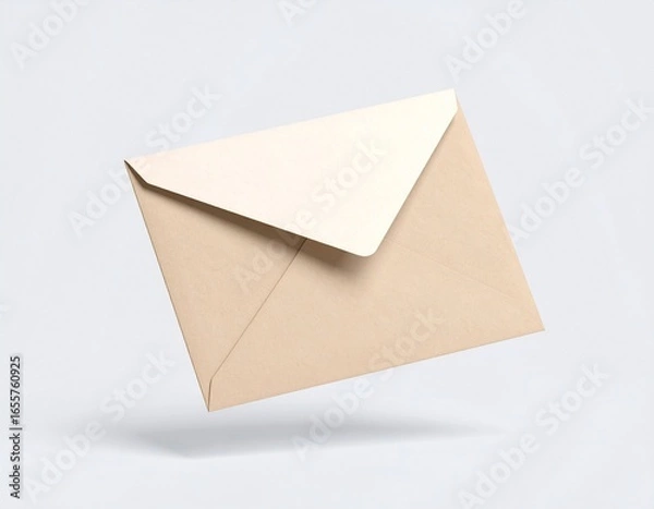 Fototapeta "Floating beige envelope against soft gray background, casting a subtle shadow—evoking quiet anticipation, simplicity, and the timeless ritual of correspondence."