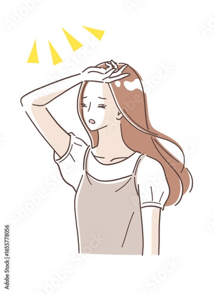 Obraz 真夏に直射日光を浴びて眩しそうな表情の女性のイラスト素材