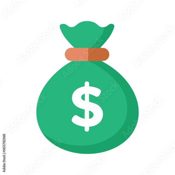 Obraz Vector art of green money bag with a dollar sign coin, isolated on white background