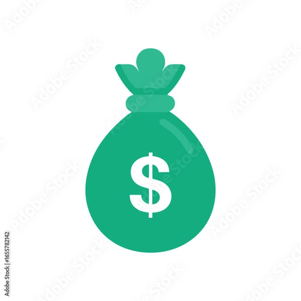 Obraz Vector art of green money bag with a dollar sign coin, isolated on white background