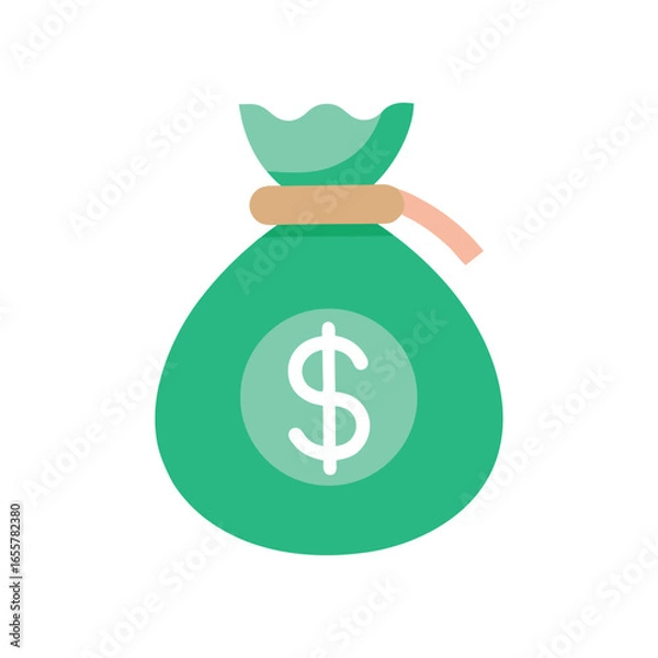 Obraz Vector art of green money bag with a dollar sign coin, isolated on white background