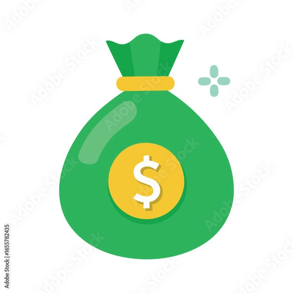 Obraz Vector art of green money bag with a dollar sign coin, isolated on white background