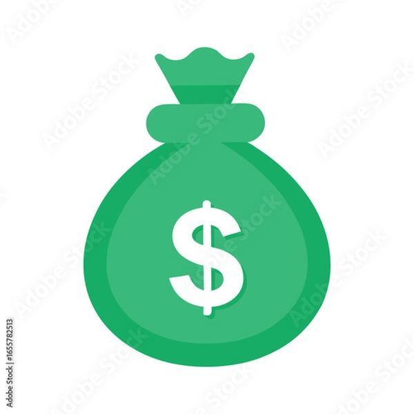 Obraz Vector art of green money bag with a dollar sign coin, isolated on white background