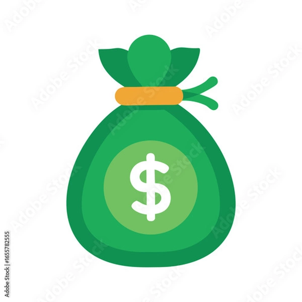 Obraz Vector art of green money bag with a dollar sign coin, isolated on white background