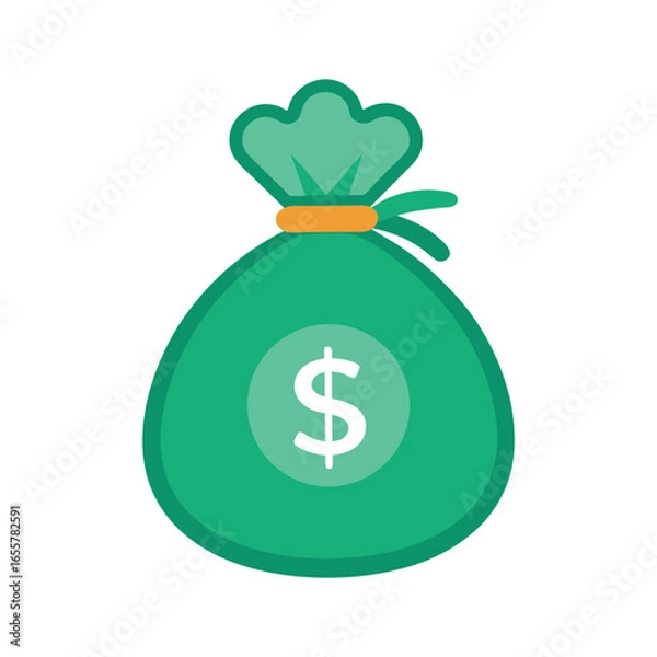 Obraz Vector art of green money bag with a dollar sign coin, isolated on white background