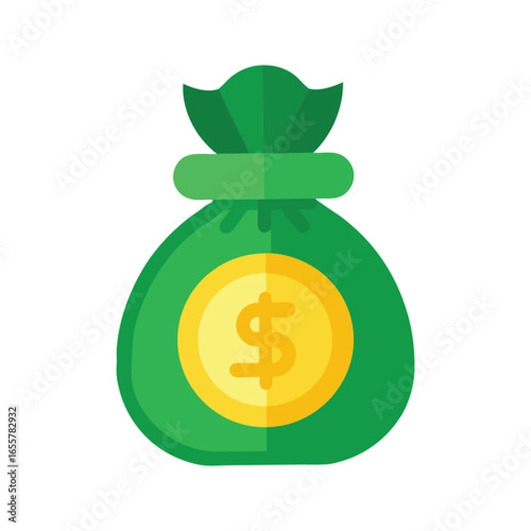 Obraz Vector art of green money bag with a dollar sign coin, isolated on white background
