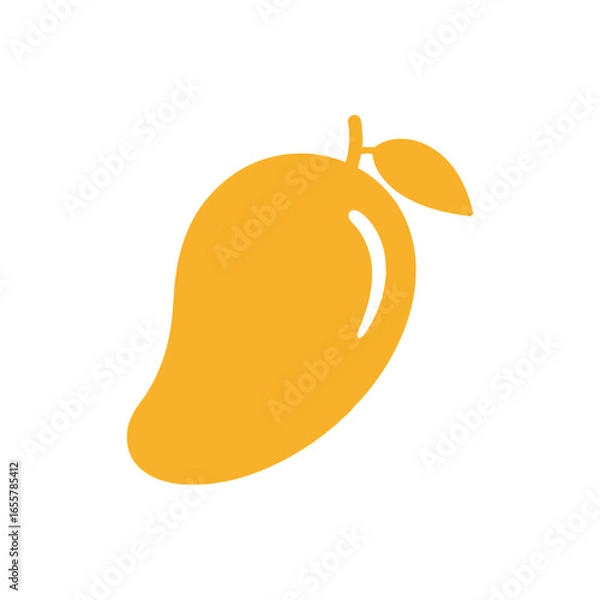 Fototapeta Yellow mango icon with stem and leaves on white background.