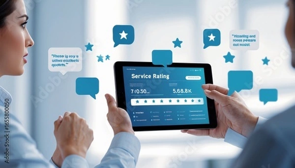 Fototapeta Customer Giving Online Service Rating on Laptop – Feedback and Satisfaction Evaluation Concept.