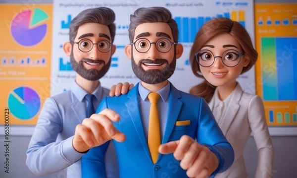 Fototapeta 3D Isometric Business People with Data Analysis and Digital Marketing Strategy Concept Vector Illustration.