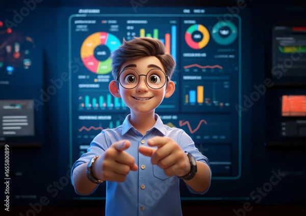 Fototapeta 3D Isometric Business People with Data Analysis and Digital Marketing Strategy Concept Vector Illustration.