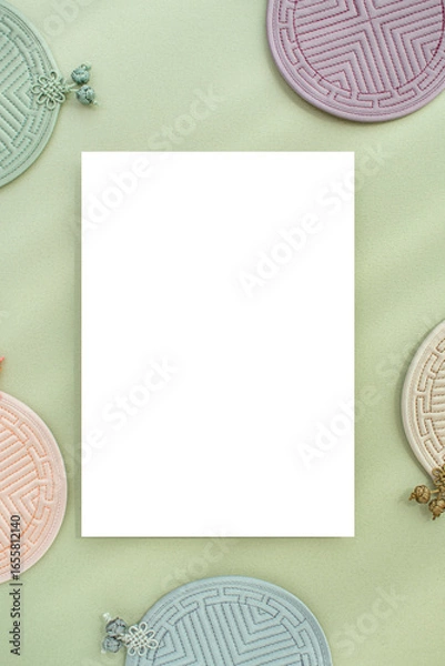 Fototapeta 한국의 전통 매듭과 명절 이미지,인사장 목업