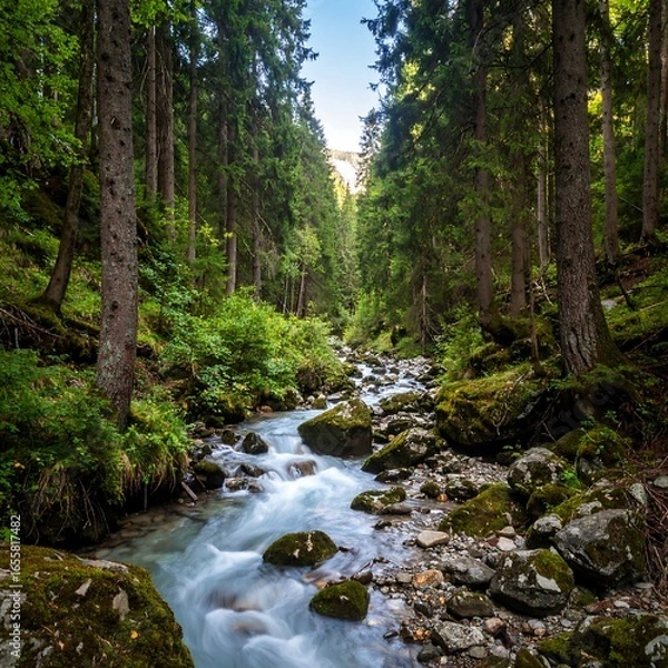 Obraz Forest stream flowing through trees