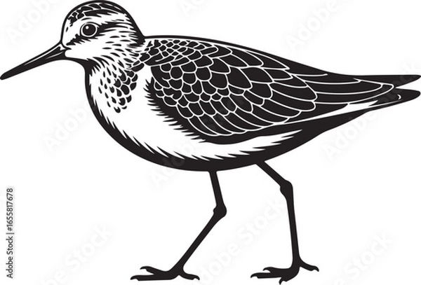 Obraz Black and white vector illustration of a sandpiper bird