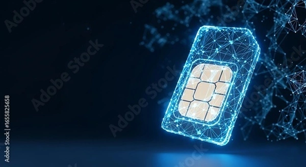 Obraz  Technology Digital Security E SIM Card Mobile on dark background