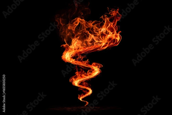 Fototapeta Spiral vortex of realistic fire flames twisting upward with glowing orange red and yellow tones on black background