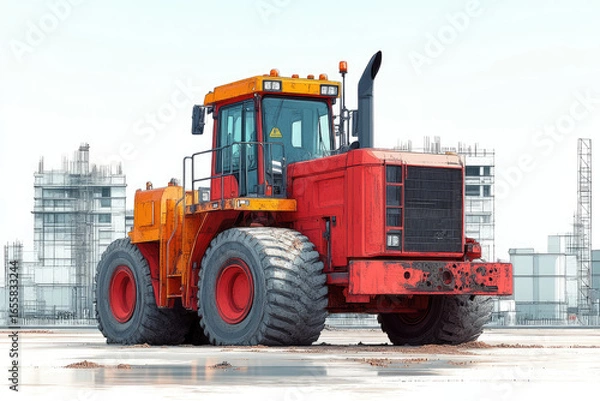 Obraz Stylized Minimal Construction Site with Crane and Framework Elements