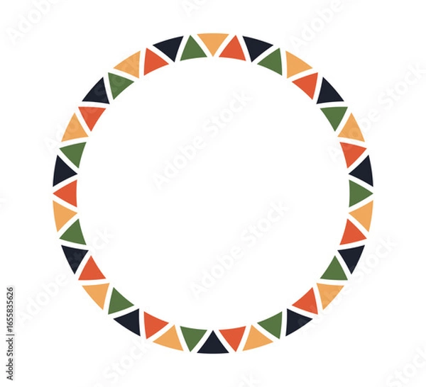 Fototapeta African pattern circle frame. Mexican ethnic motif border. Triangular islamic ornament round frame. Sun stamp emblem. African ethnic culture ornament Vector illustration isolated on white background.