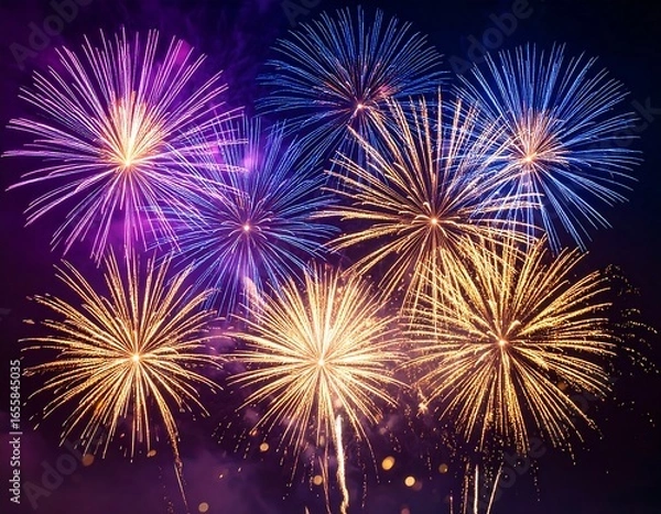 Obraz Vibrant fireworks exploding in a dark sky