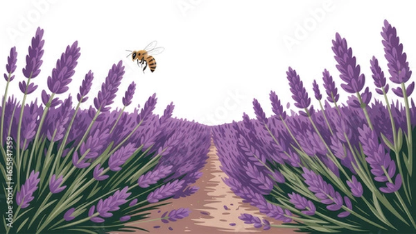 Fototapeta Honeybee in Flight Over a Lavender Field