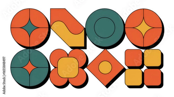 Fototapeta Retro Geometric Shapes Pattern Mid-Century Modern Design Elements
