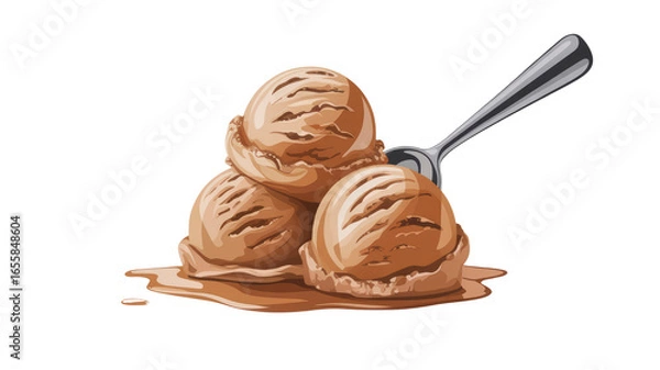 Fototapeta Delicious Melting Chocolate Ice Cream Scoops with Spoon