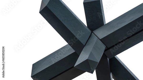 Fototapeta Abstract Dark Grey Geometric Structure, Interlocking Beams, Modern Art Installation