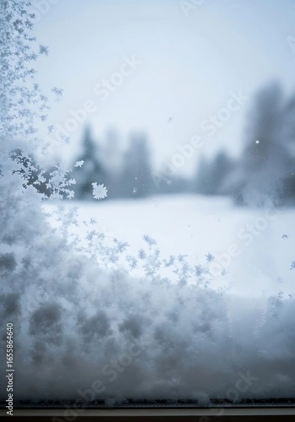 Obraz Winter Scene Through Frosted Window.