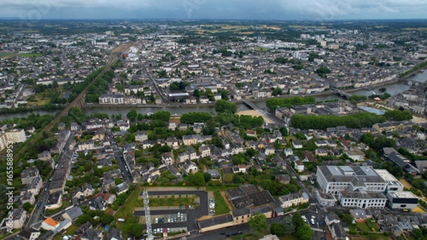Obraz Aerial panorama view of the old town in the city of Laval in France on a sunny summer day

