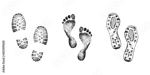 Fototapeta Human foot and shoe print icons set vector illustration isolated on white background