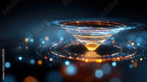 Obraz Bstract data funnel with glowing particles for digital marketing and analytics use