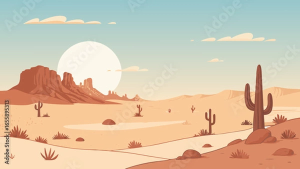 Obraz Sunset Desert Landscape Illustration
