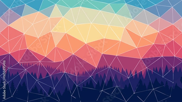 Obraz Geometric Sunset Mountain Landscape Illustration