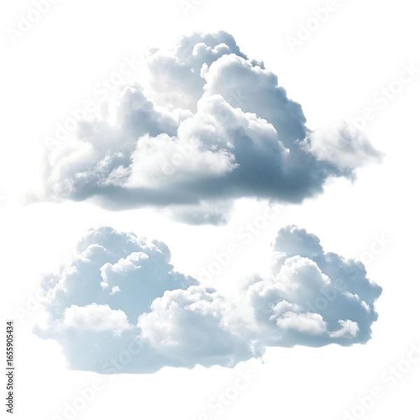 Fototapeta Two fluffy white cumulus clouds isolated on transparent background