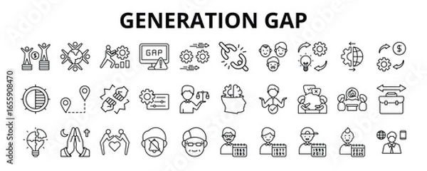 Fototapeta 30 Generation Gap Line Icons Vector - Diversity, Disparity, Gap, Transformation, Attitude, Respect, Conflict, Change