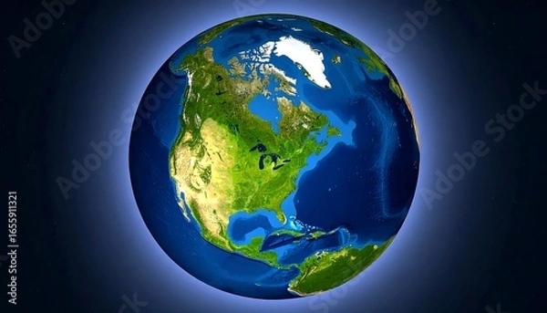 Fototapeta Detailed geographical representation of North America on a globe, showcasing the continent's varied terrain and water bodies.