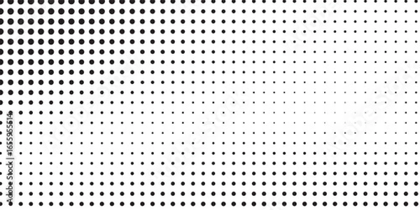 Obraz Halftone gradient. Dotted gradient, smooth dots spraying and halftones dot background seamless horizontal geometric pattern vector template set modern circle background modern