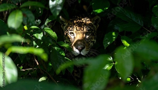 Obraz Jaguar Hiding in Rainforest.