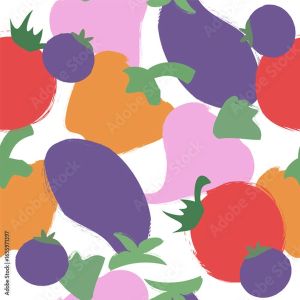 Fototapeta Handdrawn pattern with texturred style vegetables. Vector seamless design