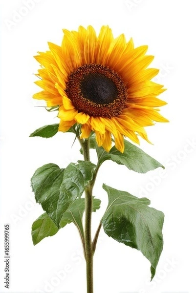Fototapeta Single sunflower against white background