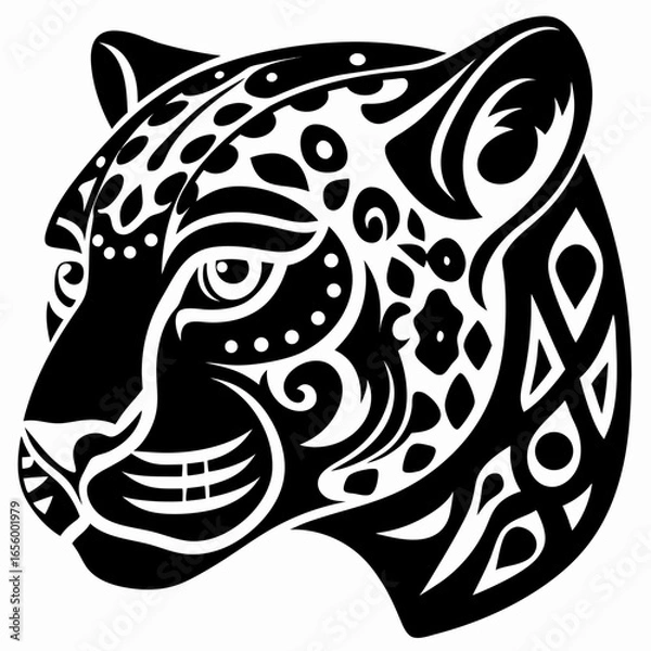 Fototapeta Tribal Jaguar Head Tattoo Design - Powerful Animal Art