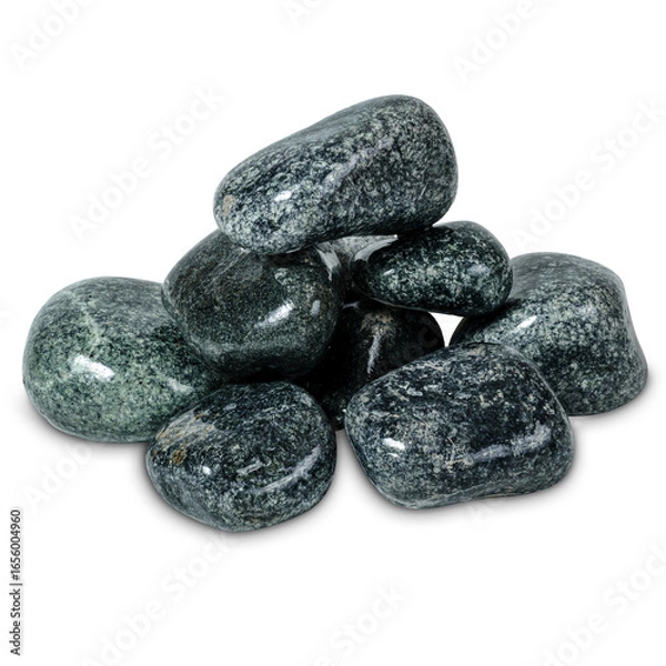 Fototapeta Wet smooth round grey-green dark stones in a pyramid