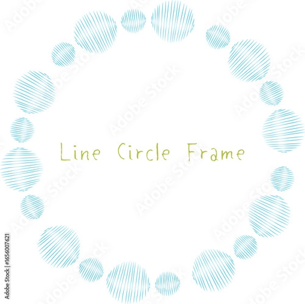 Fototapeta 手描き風のラインで描かれた円モチーフのフレーム　装飾イラスト
