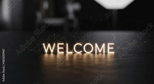 Fototapeta Glowing Welcome Message on Dark Surface