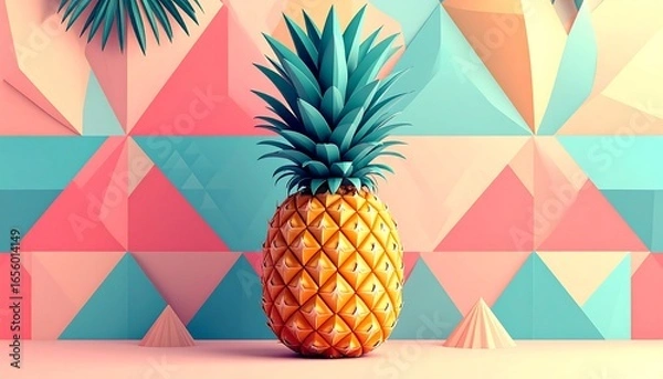Obraz Pineapple with Geometric Background.