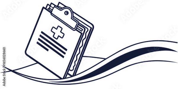 Obraz Medical records clipboard with a white cross on it, representing healthcare, diagnostics, and patient information.